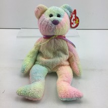TY Groovy Beanie Baby Rainbow Tie Dye Bear Soft Bean Bag Toy Collectible Retired - £16.06 GBP