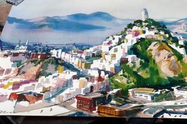 Coit Tower San Francisco Watercolor Print Signed Cecile Johnson California USA - $173.06 CAD