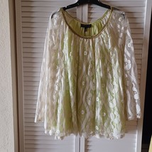 Lane Bryant Sz.22/24 Ivory Lace Over Lime Boho Peasant Top - £17.09 GBP