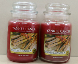 2 - Two Yankee Candle Sparkling Cinnamon Large 22oz. Jars Christmas Holiday - £38.11 GBP
