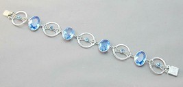 Art Deco Silver Metal Filigree Blue Jeweled Link Bracelet - $225.00