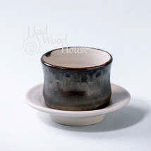 Handmade Ceramic cup with saucer mug for coffee tea textured dark brown glaze - £28.77 GBP