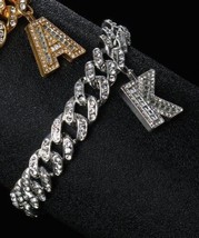 Hip Hop A-z Initial Bracelet Charm Jewellery Hand Men&#39;s Bangles Crystal Christ - £15.95 GBP
