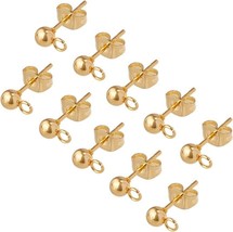 10 Gold Ball Stud Earring Blanks Setting Findings 24k Gold Plated Steel Drops - £13.29 GBP