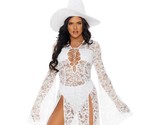 Good Witch Costume Lace Maxi Dress Bell Sleeves Lace Up Hat White 550345... - $69.30
