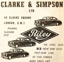 1954 Clarke &amp; Simpson Riley Car Dealership Advertisement Automobilia E89G2 - $27.36 CAD
