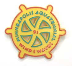 1991 MINNEAPOLIS AQUATENNIAL WIND &amp; WAVES Vtg ADVERTISEMENT BUTTON PIN Y... - £4.50 GBP