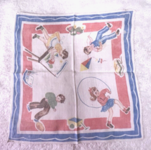 Vintage Hankie Childrens Kids Going to School Football Painter 9 In - $9.89