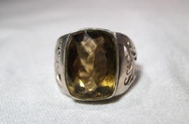 Sterling Silver Filigree Faceted Smokey Quartz Ring Size 8 1/2 K1208 - £38.77 GBP
