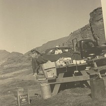 Found B&amp;W Photo Family Picnic Camping Folgers Coffee 1950s - £7.06 GBP