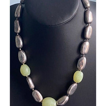 Showy 925 Sterling Silver &amp; Nephrite Jage Statement Necklace Sky - $148.50