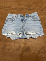 Levis 501 Jean Shorts Womens 28 Button Fly Distressed Light Wash Big E Wedgie - $16.93