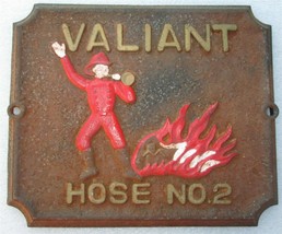 FIRE HOUSE: Valiant Hose No.2-Firefighter Cast Iron Mark/ Sq. Plaque-SIG... - £57.98 GBP
