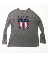 Women’s Life Is Good Heart Red White &amp; Blue Size Large Gray Long Sleeves - $15.83