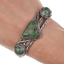 6.75&quot; c1930&#39;s Navajo silver twisted wire green turquoise cuff bracelet - $796.95