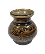 Vintage 3.5 Louis Mideke Brown Studio Pottery Bud Vase Leaf Tree High Gl... - $130.24