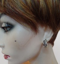 Silvertone Huggie Earrings Caviar Look Stamped W Designer - $14.85