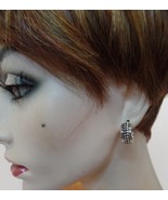 Silvertone Huggie Earrings Caviar Look Stamped W Designer - £11.73 GBP