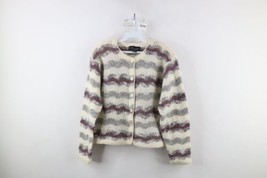 Vtg 90s Coogi Style Womens Large Striped Mohair Wool Blend Knit Cardigan Sweater - £71.09 GBP