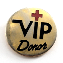 VTG American Red Cross VIP Donor Black Red Gold Tone Enamel Lapel Pin - £7.46 GBP