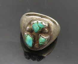 ZUNI NAVAJO 925 Silver - Vintage Antique Turquoise Band Ring Sz 9 - RG18876 - £130.90 GBP