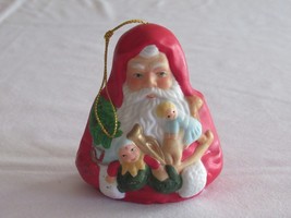 Vintage Santa Claus Bell Tree Ornament Ceramic 3.25&quot; Christmas Toys Doll... - $9.50