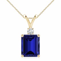 ANGARA Lab-Grown Blue Sapphire Pendant with Diamond in 14K Gold (12x10mm,5.5 Ct) - £1,652.05 GBP