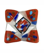 Handmade Fused Art Glass Dish – Red, Blue &amp; White – 6” Modern Decorative... - $33.35 CAD