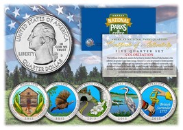 2015 America The Beautiful COLORIZED Quarters U.S. Parks 5-Coin Set w/Capsules - £12.66 GBP