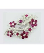 2Ct Oval Cut Lab Created Pink Ruby Elegant Brooch Pin 14k White Gold Plated - $346.96 CAD