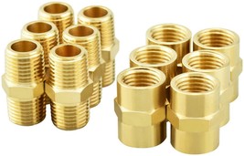 Gasher 12PCS Metals Brass Pipe Fitting, Hex Nipple Brass Tone, 1/4&quot; x 1/... - $46.99