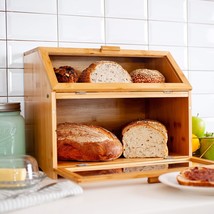 Double Layer Bread Storage with Clear Windows - Rustic Farmhouse Style Bread Bin - £69.54 GBP