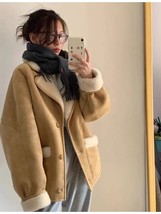 2022 Autumn Winter Women Warm Fleece Leather Coat Jacket Lamb Thickened Locomoti - £77.02 GBP