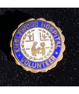 Vintage Englewood Hospital Volunteer Brooch Pin Goldtone Metal Blue Whit... - £11.23 GBP