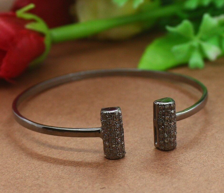 Natural Diamond Open Bracelet 925 Silver Diamond Birthday Gift Fine Brac... - $189.31