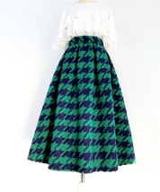 Winter Green Houndstooth Midi Skirt Women A-line Plus Size Wool Midi Party Skirt image 1