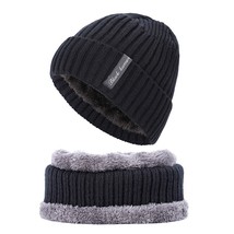 Mens Winter  Hats Scarf Set Warm Knit Hats  Cap Neck Warmer with Thick Fleece Li - £32.00 GBP