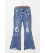 Dusk Blue High Rise Ripped Distressed Hem Flared Jeans - $69.26+