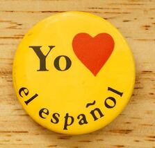Vintage School Pinback Button Yo Heart El Espanol I Love the Spanish Lan... - $9.89