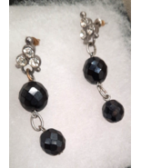 VTG Pierced Earrings Faceted Crystal Black Beads w/ Rhinestones Shiny NY... - £7.41 GBP