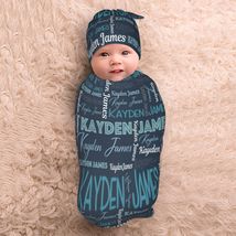 Personalized Baby Swaddle and Hat for Baby Girl Boy with Name Baby Girl ... - £7.81 GBP