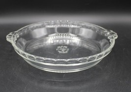 Vtg Pyrex Clear Glass Pie Dish 229 Crimped Edge 9 1/2&quot; Fluted Handles Pl... - $14.84