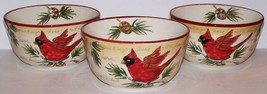 Beautiful Set Of 3 Maxcera Cardinal Warm Wishes SOUP/CEREAL Bowls - £29.26 GBP