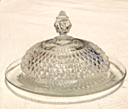 Indiana Glass Crystal Butter Dish Oval w/Lid Diamond Point Dome 9&quot;L x 5&quot;H - £23.02 GBP