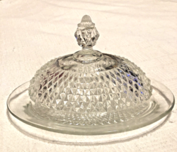 Indiana Glass Crystal Butter Dish Oval w/Lid Diamond Point Dome 9&quot;L x 5&quot;H - £23.25 GBP