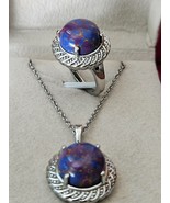 Mojave Purple Turquoise Ring &amp; Pendant Set in Stainless Steel 20 Inches-... - £15.74 GBP