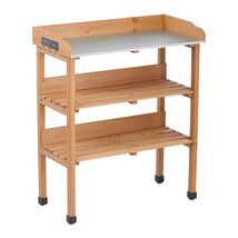 Outdoor Potting Table w/Metal Top, 3 Layers, Solid Wood Garden Bench - $85.99