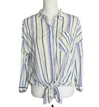 Eden &amp; Olivia Top Tie Front Size M Roll Tab Sleeve Button Shirt Stripe Casual - $9.90