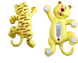 Smiling Cat Shape Outdoor Window Thermometer Self Adhesive Legs 6.75&quot; Long - $8.79