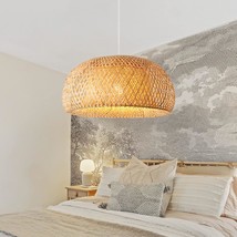 Boho Chandelier, Small Bamboo Pendant Light Fixture, 1 Light Dome Shape Woven Ha - £78.58 GBP